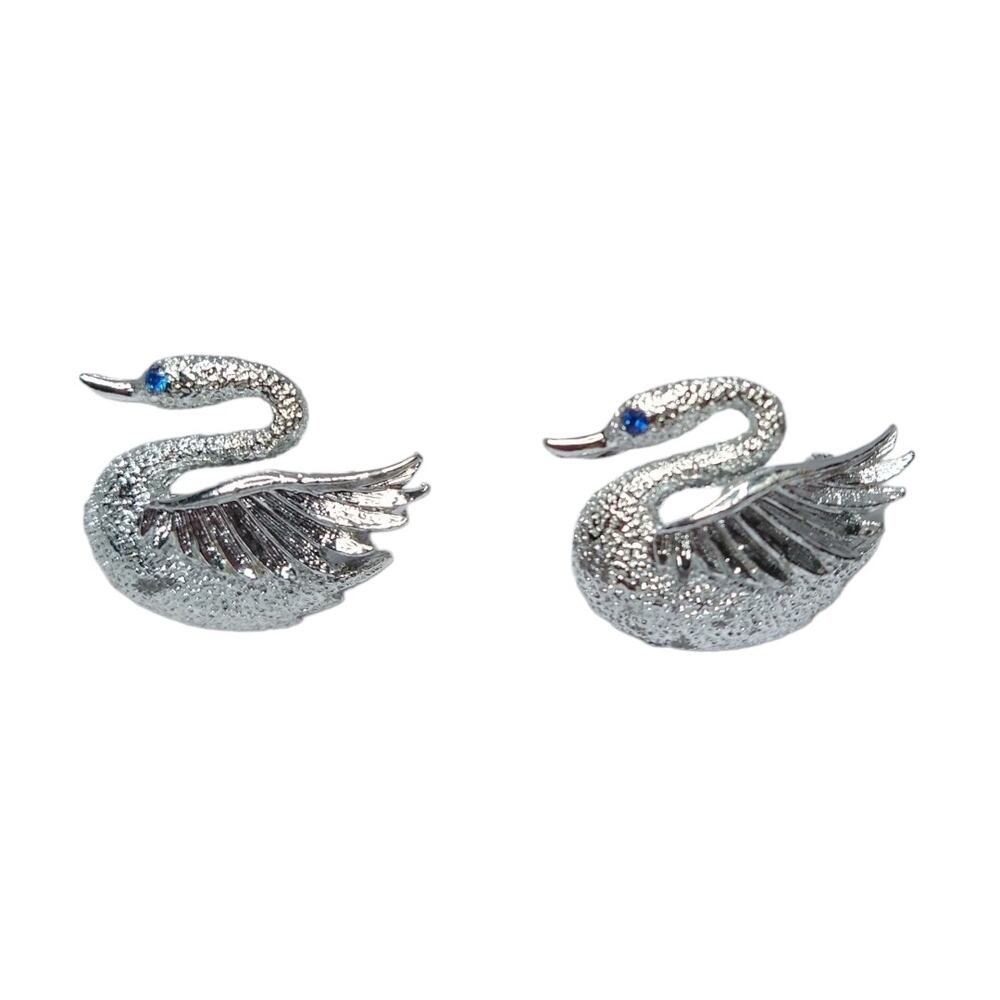 MCM Vintage Swan Scatter Pins with Blue Rhinestone Eyes